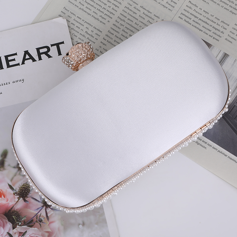 Women Crystal Pearls Clutch Purse Handbag Chain Wedding Evening Party Ladies Bag