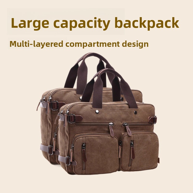 Cross-border Casual Canvas Soft Bag Business Briefcase Handheld/Crossbody/Shoulder Three-Use Large Size Breathable