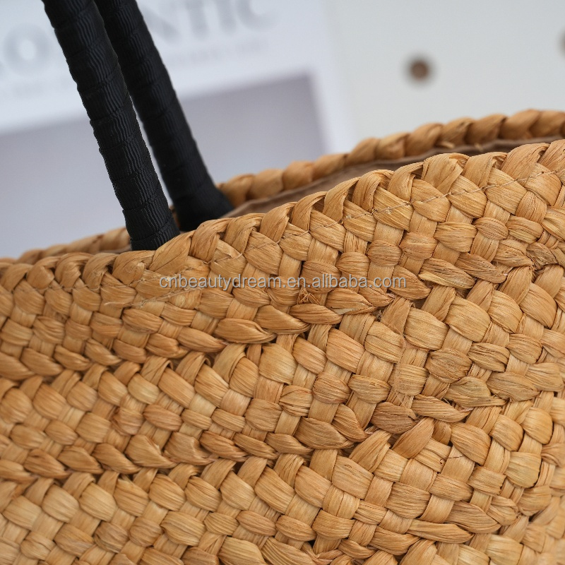Women's Summer Beach Casual Satchel PP Straw Bag with Cotton Lining Branded Pattern Two Top Handles Natural Shoulder Handbag