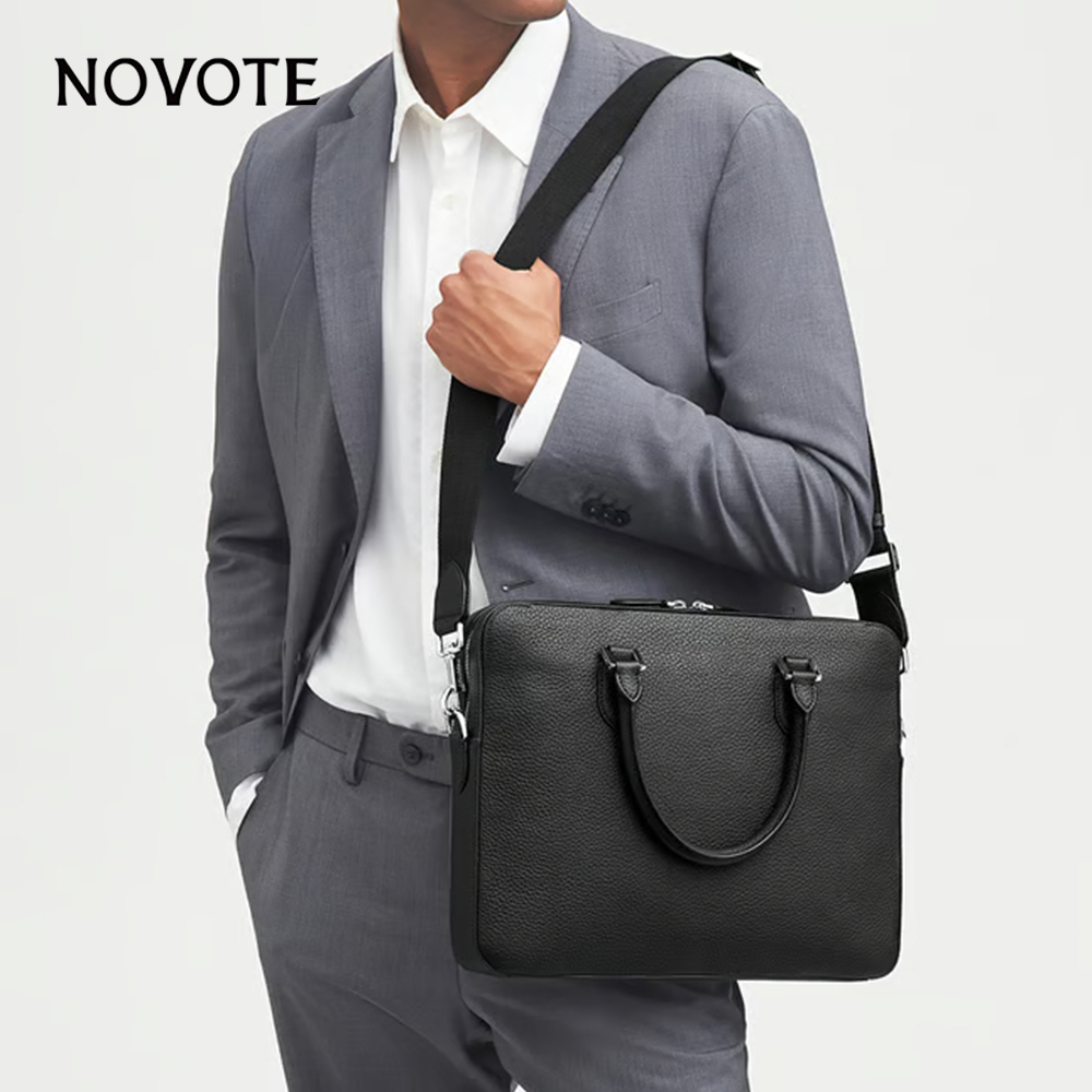 NOVOTE Custom Leather Waterproof Messenger Laptop Briefcase Pebble Pattern 15.5 Inch Portable Shoulder Strap Office Bag