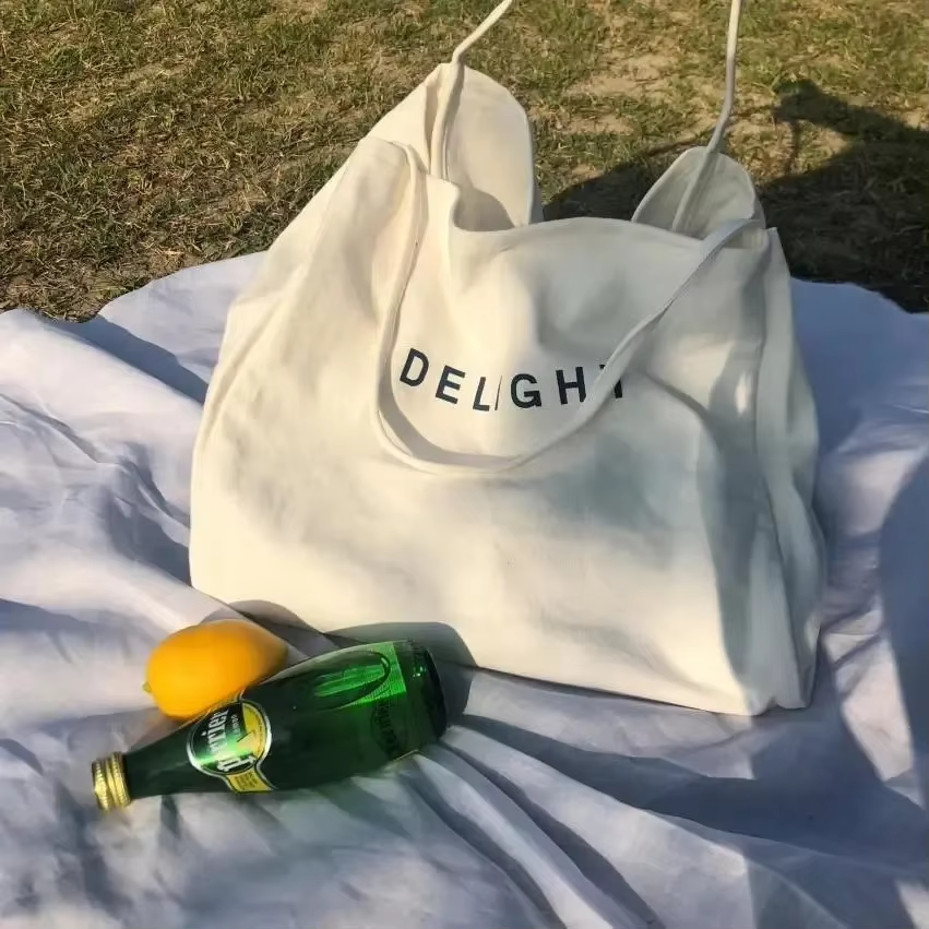 Large Capacity Causal Reusable Solid Color Cotton Shopping Bag Eco-friendly Canvas Tote Bag With Custom Printing Logo