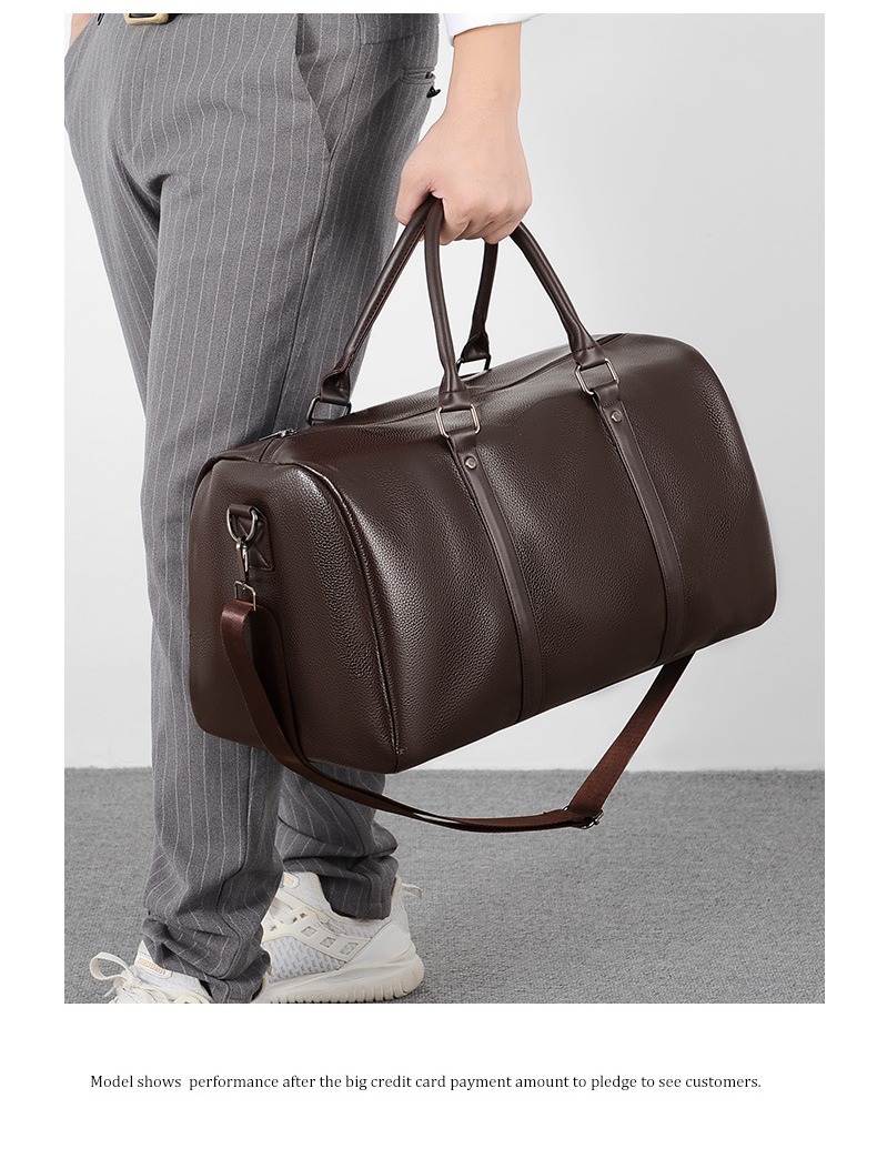 Customized Vegan Pebble Texture Leather Travel Weekender Overnight Duffel Bag Gym Sports Luggage Tote Duffle Bags for Men