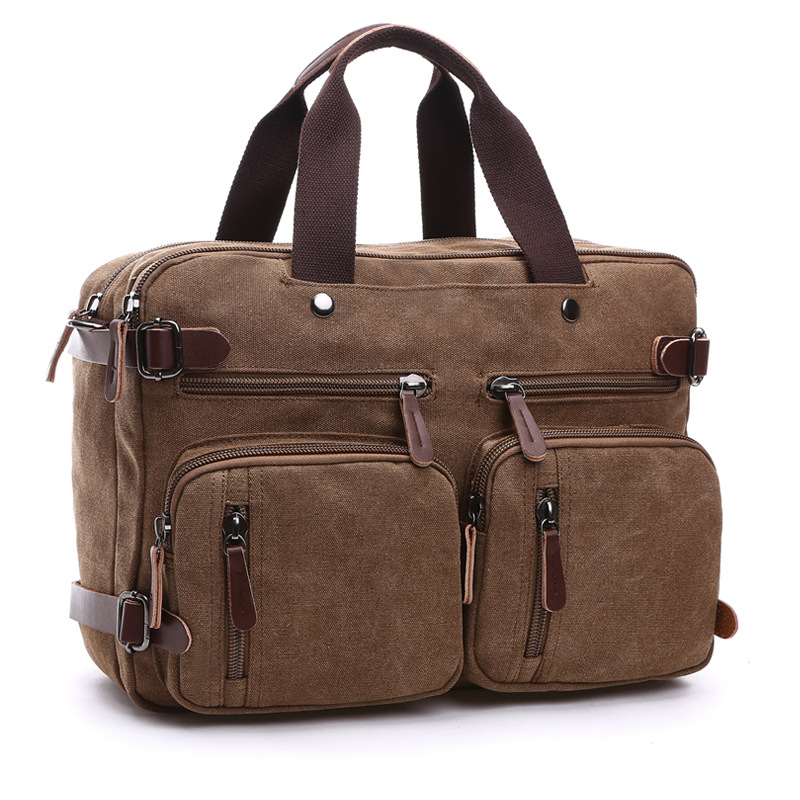 Cross-border Casual Canvas Soft Bag Business Briefcase Handheld/Crossbody/Shoulder Three-Use Large Size Breathable