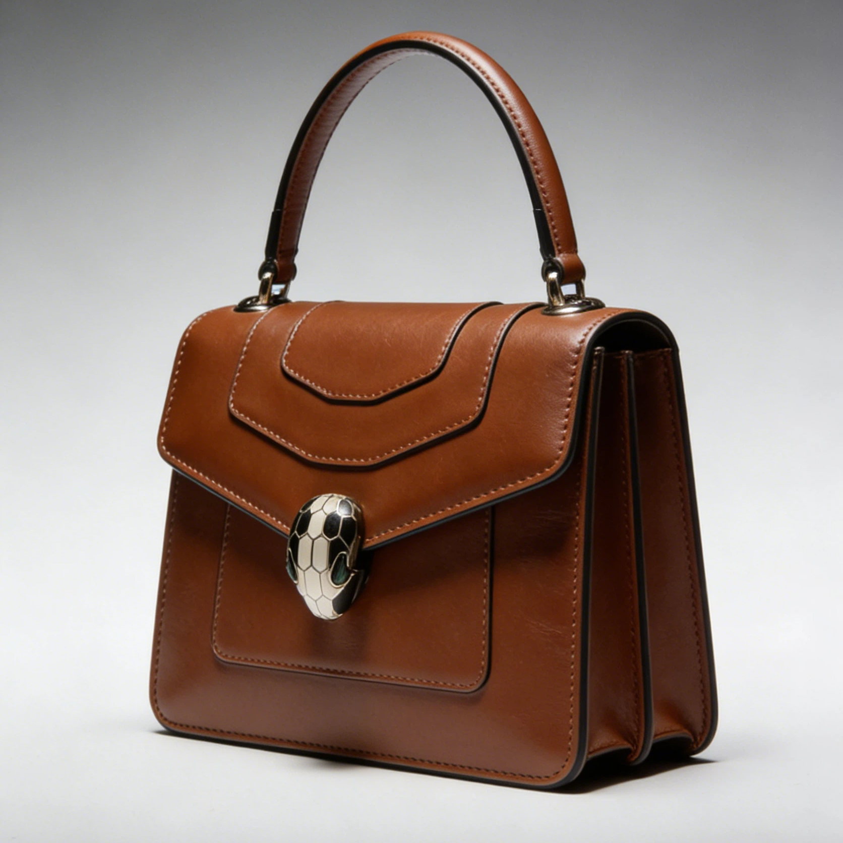 Factory Direct Premium Leather Women's Retro Structured Satchel Bag Elegant Snake-Emblem Lock Top Handle Purse