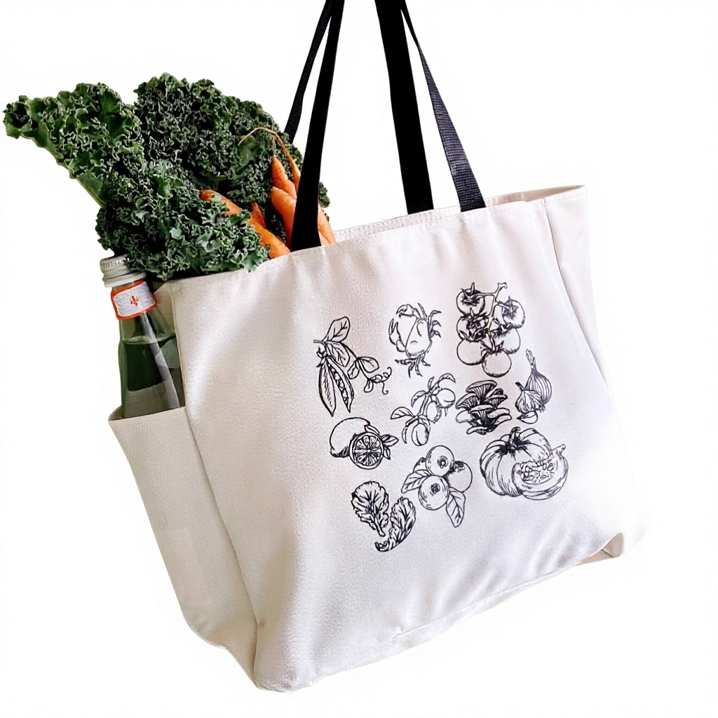 100% Cotton Letter Pattern Tote Bag Ultimate Companion Reusable Grocery Tote For Shopping Farmers Markets &amp; Supermarkets