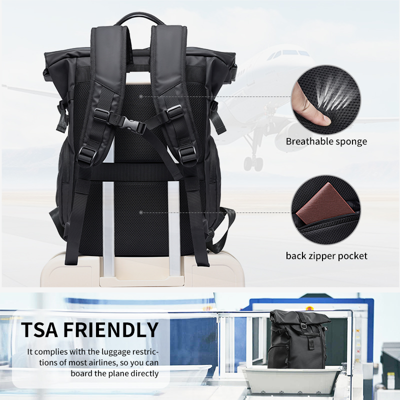 Ergonomic Unisex Black Nylon Business Travel Laptop Backpack 17-Inch Waterproof Design Polyester Lining Air Cushion Straps