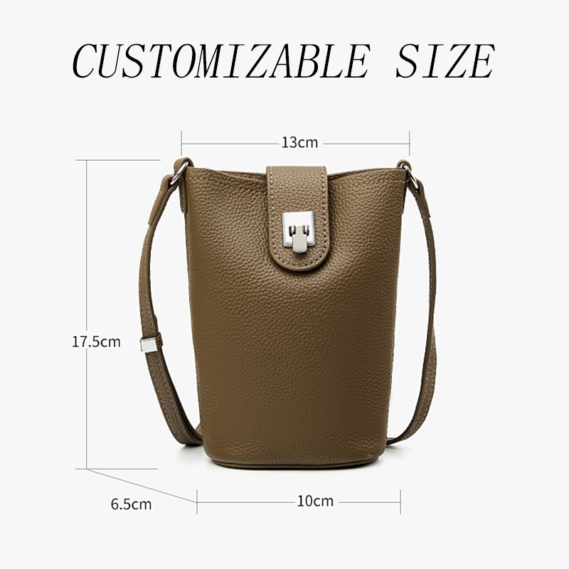 Women's First-Layer Genuine Leather Single Shoulder Crossbody Bucket Bag Fashionable Versatile Vertical Handbag Portable