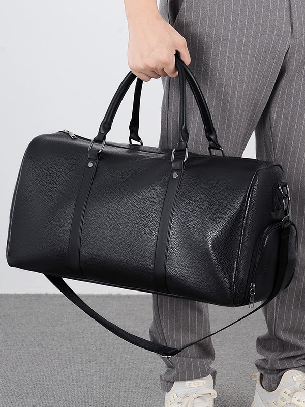 Customized Vegan Pebble Texture Leather Travel Weekender Overnight Duffel Bag Gym Sports Luggage Tote Duffle Bags for Men