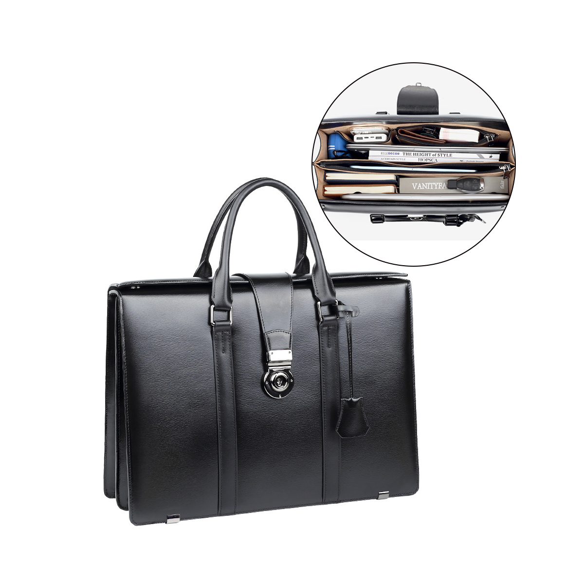 Wholesale Leather Hard Briefcase Men Metal Briefcase With Combination Lock and Foam Secure Leather Briefcase Office Bag