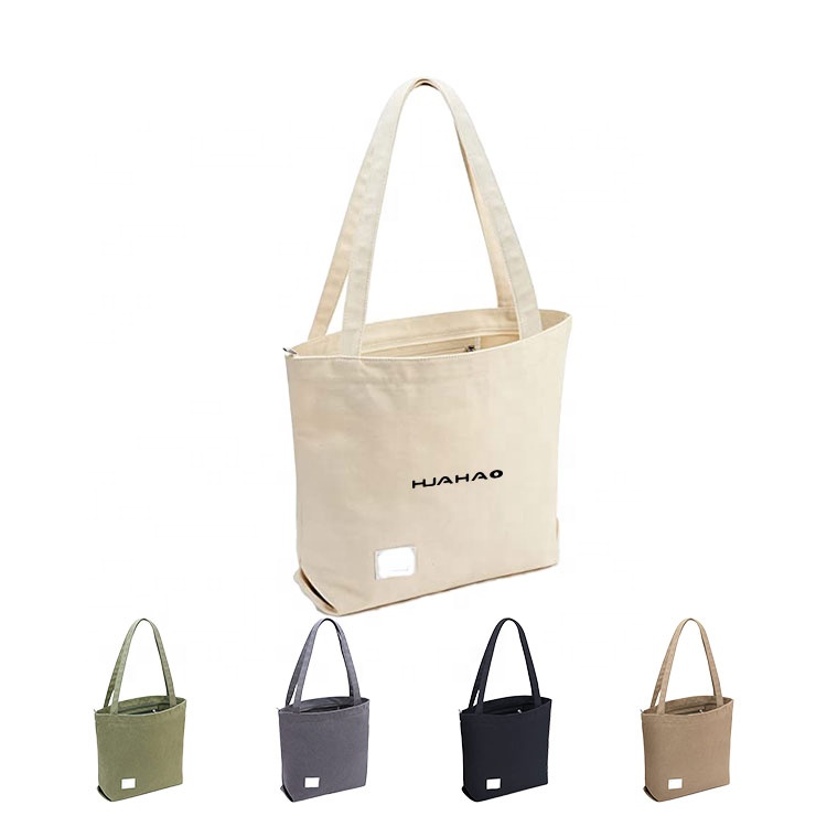 huahao Custom Canvas Tote Bag Custom Printed logo Own Design with Pocket and Zipper