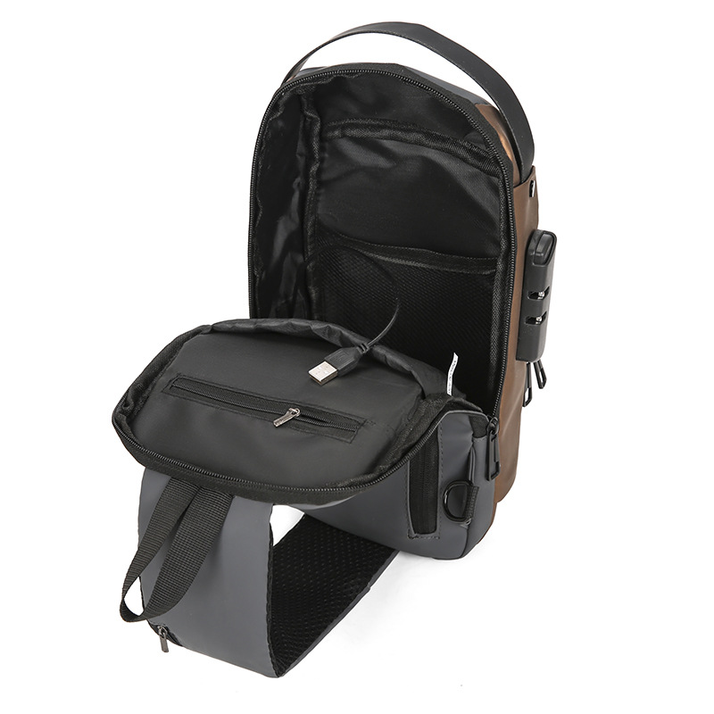 Large Capacity Waterproof Oxford Anti-Theft Lock Outdoor Sport Multifunction Men Crossbody Sling Chest Bag with USB