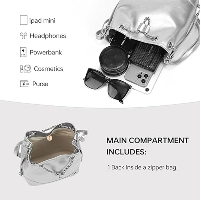 Factory-customized 2024 New Fashion Versatile PU Bucket Bag with Polyester Lining Trendy Casual Chain Shoulder Bag for Women