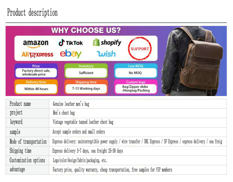 Men's Vintage Fashion Sports Crossbody Shoulder Chest Bag Genuine Leather Vegetable Tanned Double Zipper Durable Large Capacity