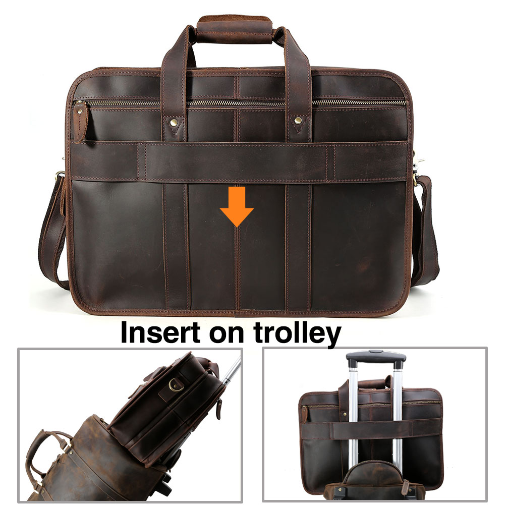 TIDING Hot Sell Large Capacity Vintage Light Brown Retro Crazy Horse Leather Messenger Bag Men's Laptop Briefcase Bag