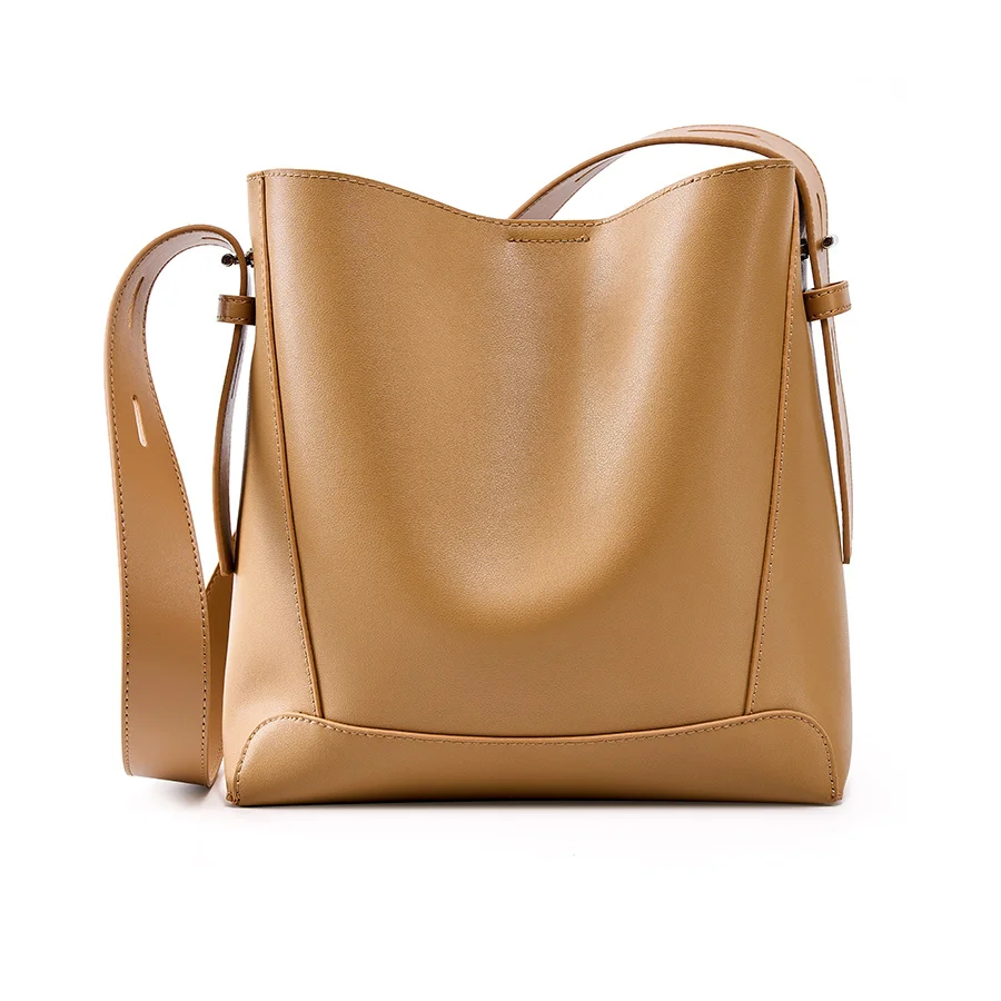 New Fashionable Large Capacity Genuine Leather Bucket Bag Female Crossbody Single Shoulder Bag for Spring/Summer Season