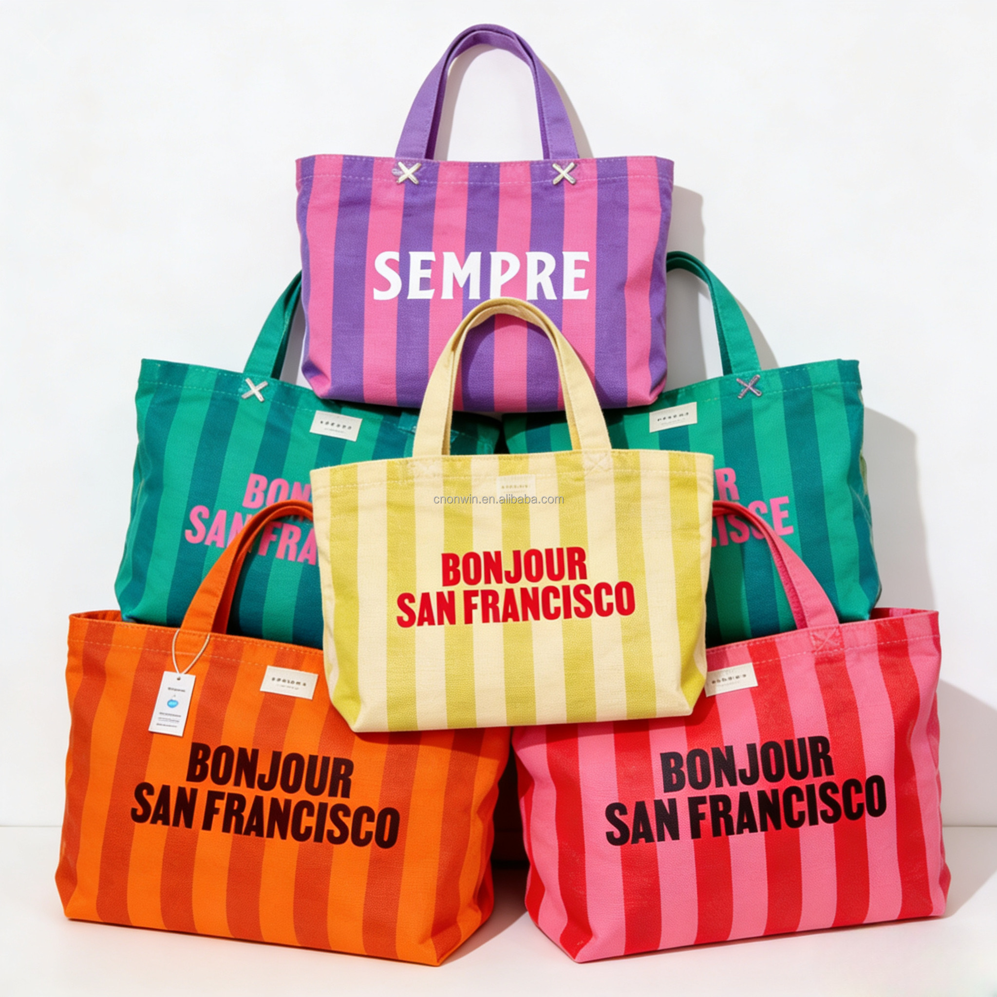 High-Vibe Coastal Cabana Stripes Canvas Tote Sandbar Sun-Safe Essentials Beach Goodie Bag Preppy Tropical Canvas Tote Bag