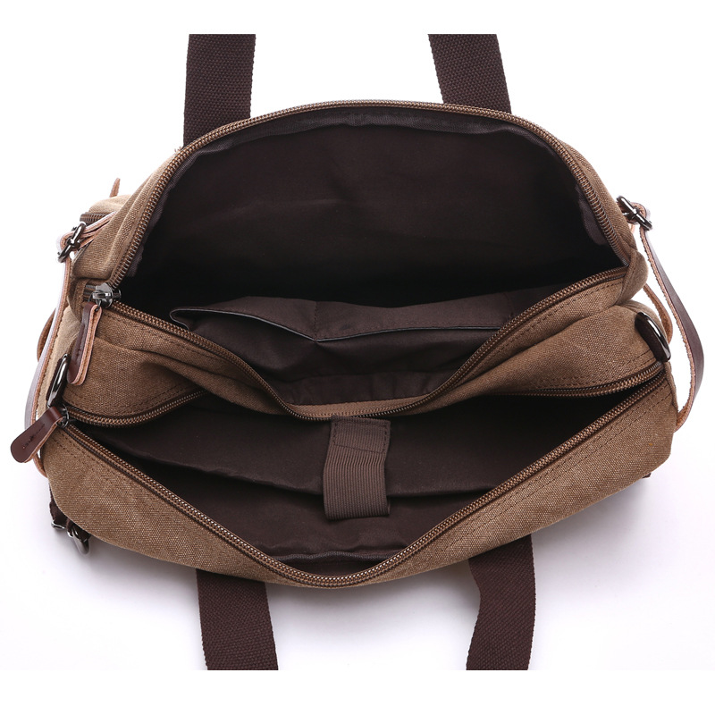 Cross-border Casual Canvas Soft Bag Business Briefcase Handheld/Crossbody/Shoulder Three-Use Large Size Breathable