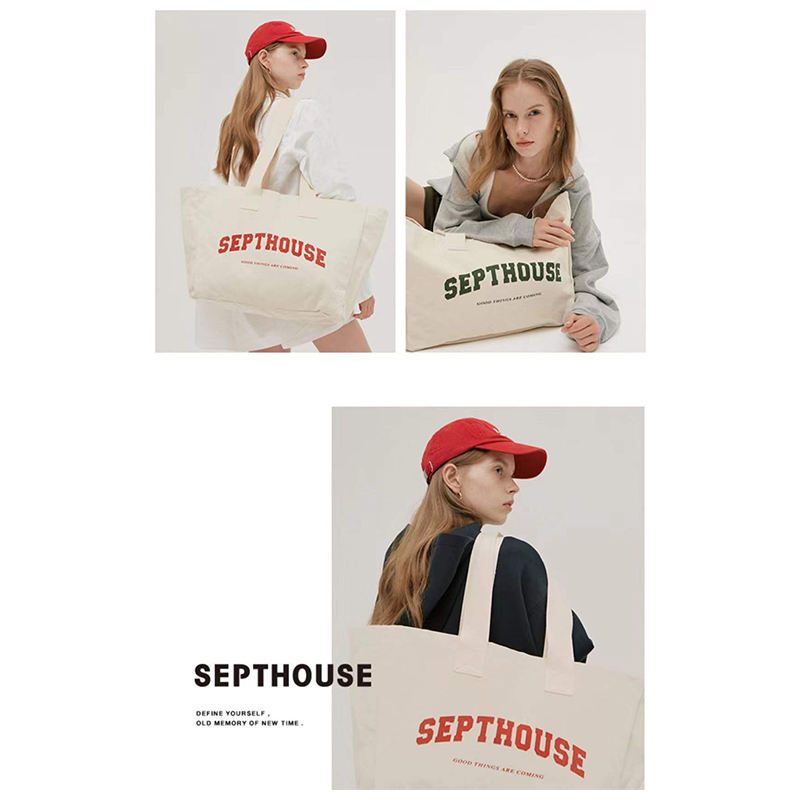 Reusable Customized Letter Logo Printed Shopping Cotton Canvas Active Lifestyle Tote Bag For Shopping