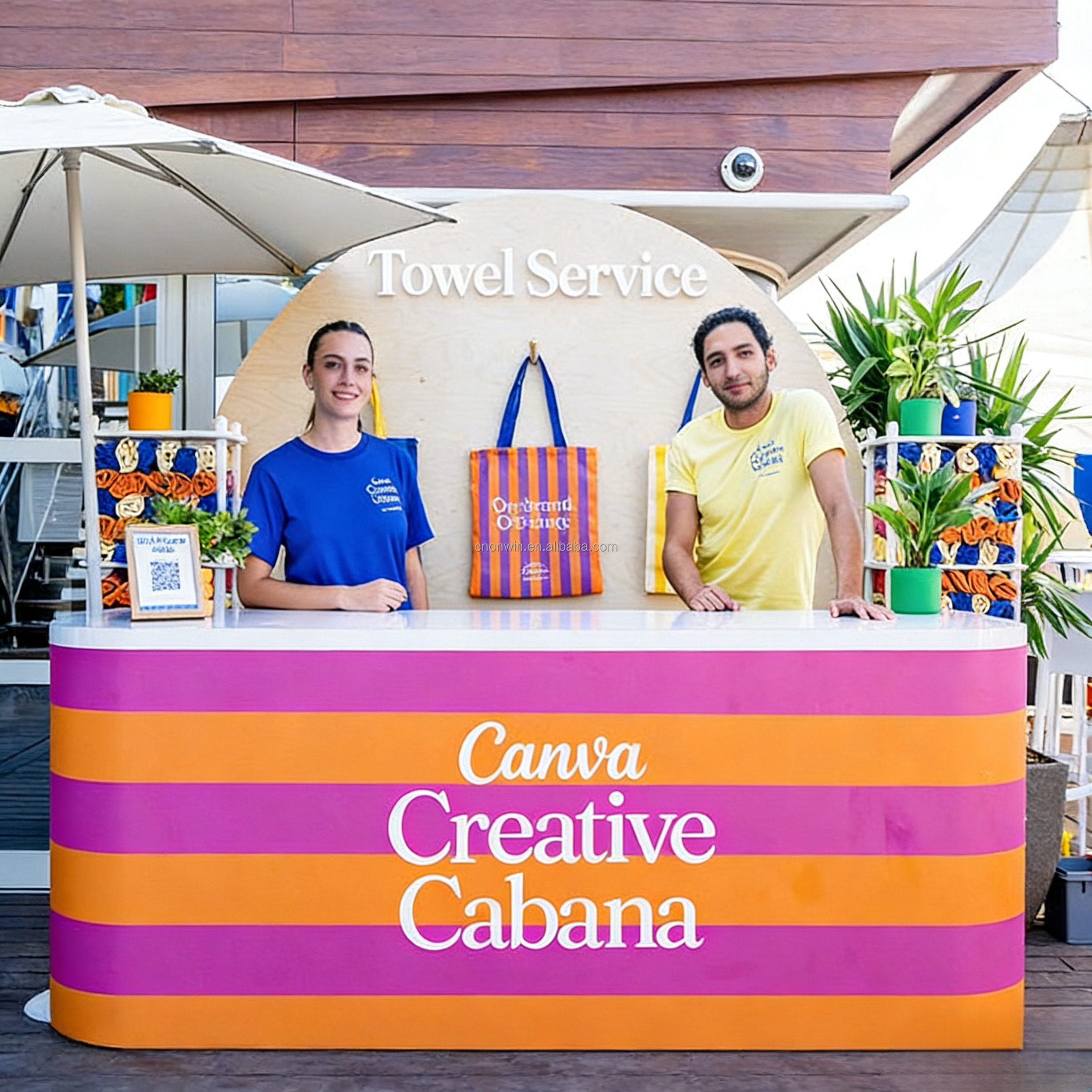 High-Vibe Coastal Cabana Stripes Canvas Tote Sandbar Sun-Safe Essentials Beach Goodie Bag Preppy Tropical Canvas Tote Bag