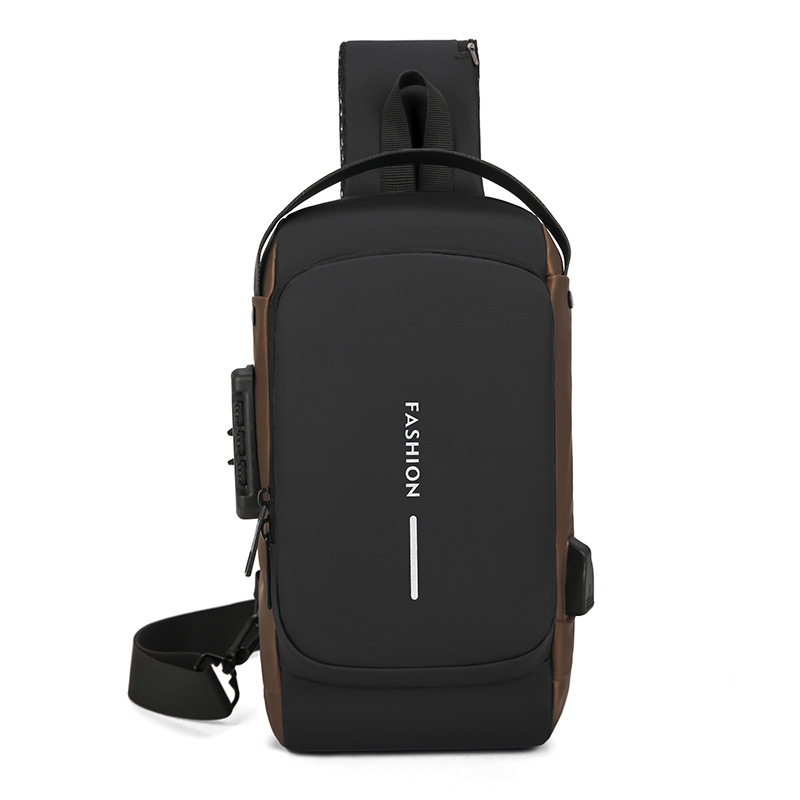 Large Capacity Waterproof Oxford Anti-Theft Lock Outdoor Sport Multifunction Men Crossbody Sling Chest Bag with USB