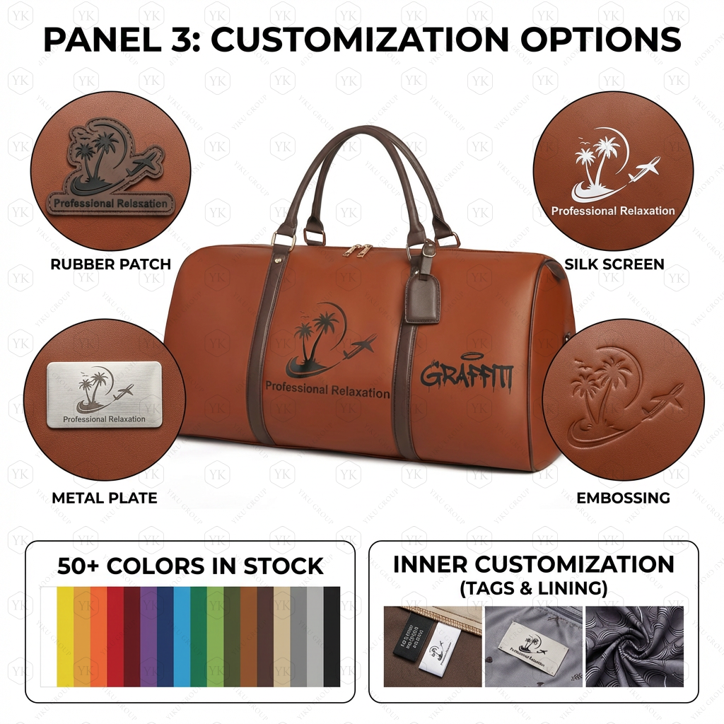 Custom Waterproof Leather Weekender Overnight Bag Large Carry Bag Travel Tote Duffel Bag for Men PU OEM Fashion Unisex Trip