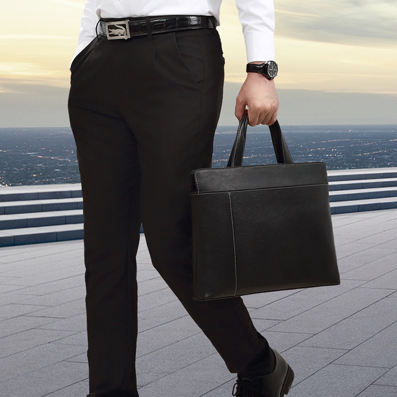 HAOXIN Men's Genuine Leather Soft Briefcase Satchel Stitching Polyester Lining Urban Simplicity No Closure Large Capacity