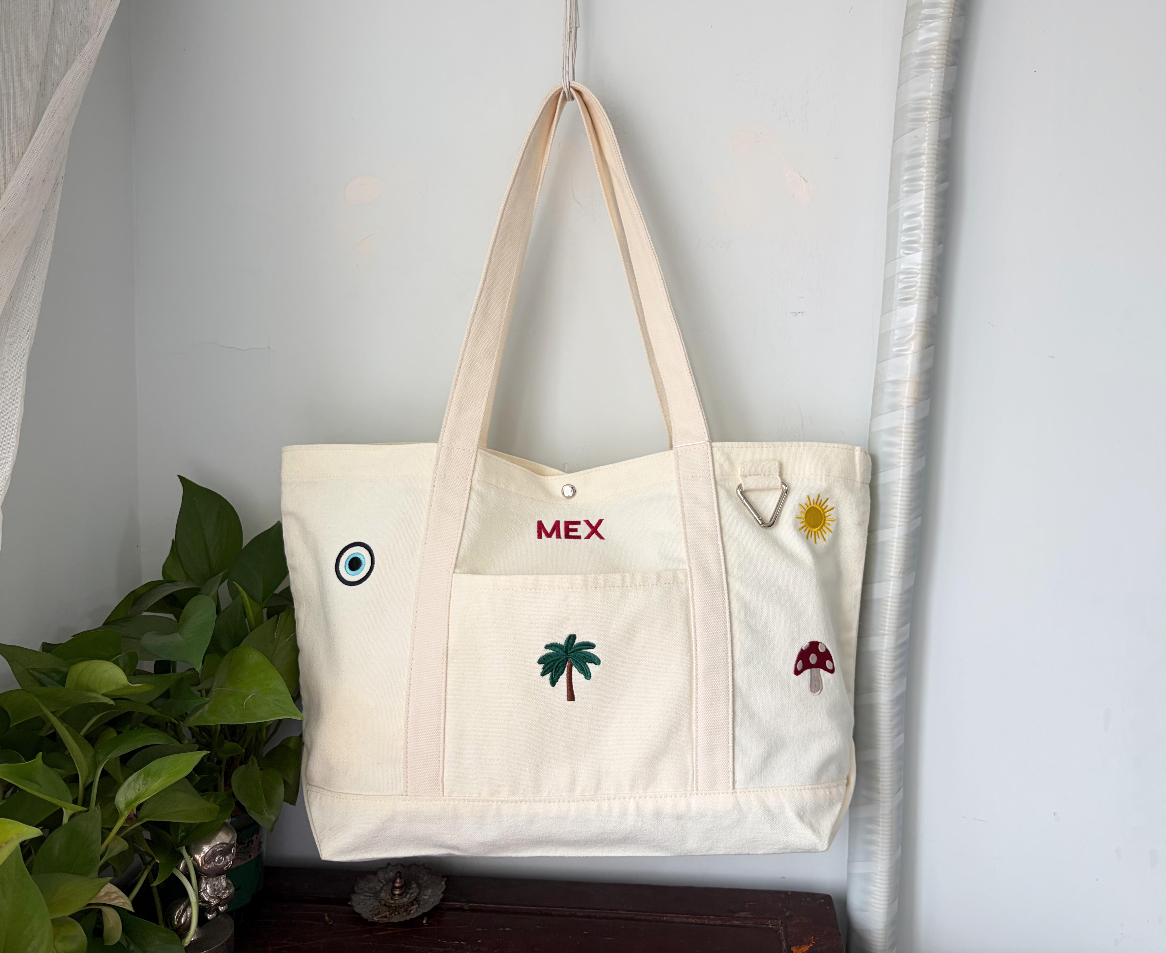 Custom Logo &amp; Customizable Size Embroidered Canvas Shopping Bag Large Capacity Reusable Cotton Tote Heavy Duty Eco Handbag Eco F