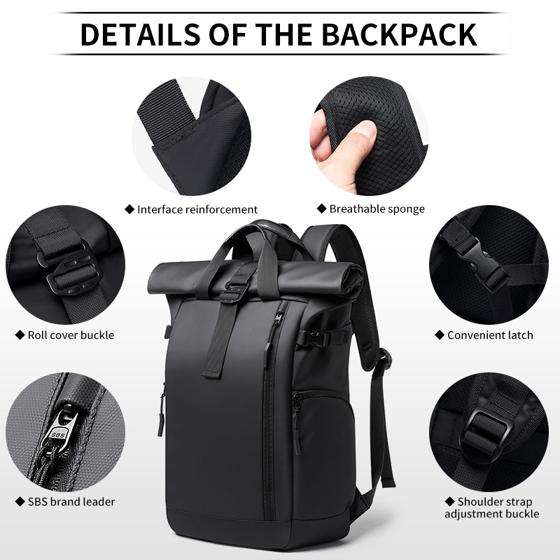 Ergonomic Unisex Black Nylon Business Travel Laptop Backpack 17-Inch Waterproof Design Polyester Lining Air Cushion Straps
