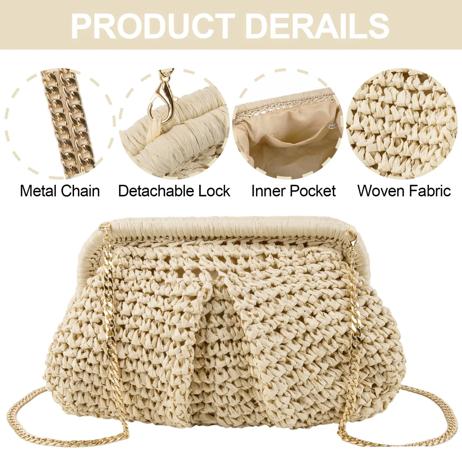 Straw Clutch Purses for Women Woven Boho Pouch Beach Bags