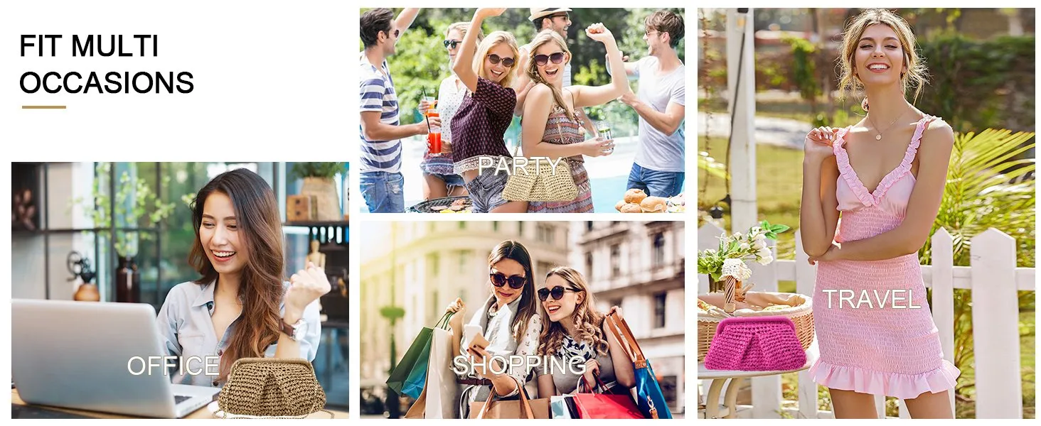 Straw Clutch Purses for Women Woven Boho Pouch Beach Bags