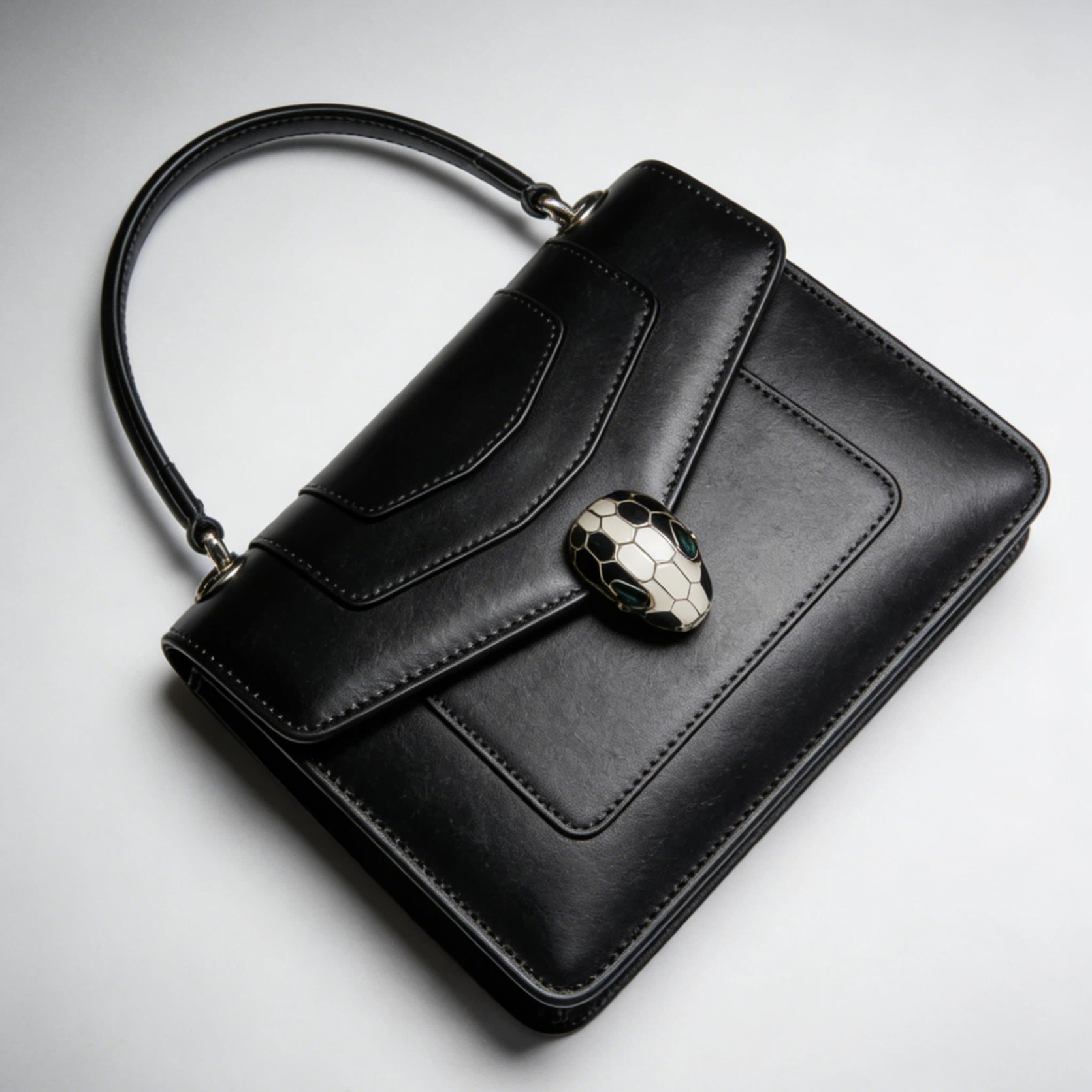 Factory Direct Premium Leather Women's Retro Structured Satchel Bag Elegant Snake-Emblem Lock Top Handle Purse