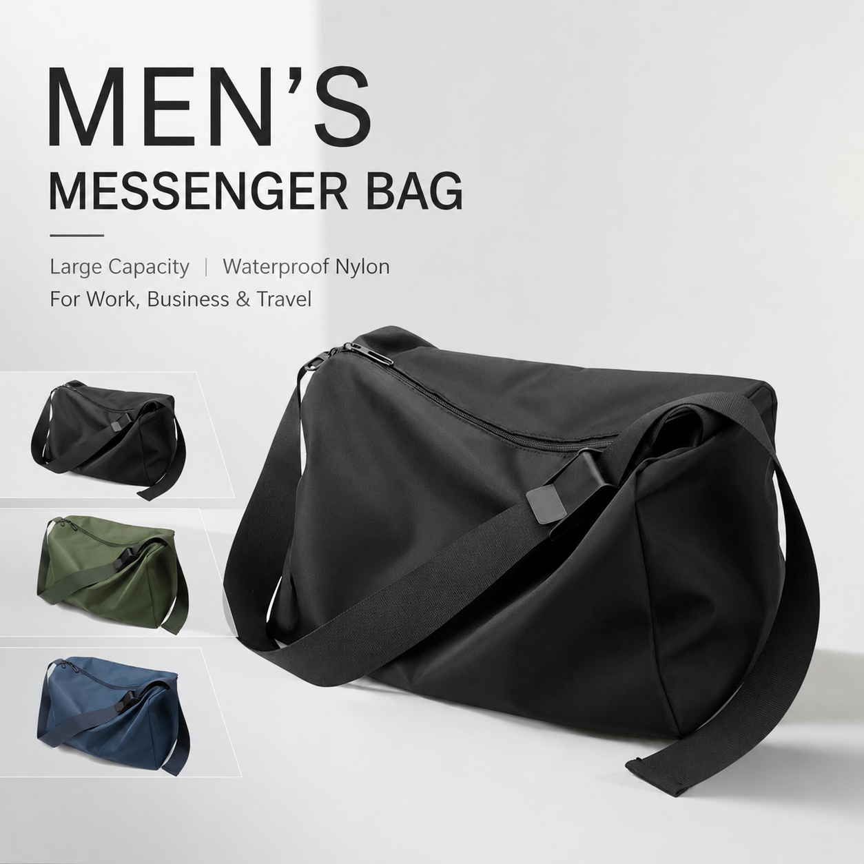 Men's Messenger Crossbody Shoulder Bag Large Sling Pack Waterproof Nylon Fashion Work Business Travel Satchel Purse