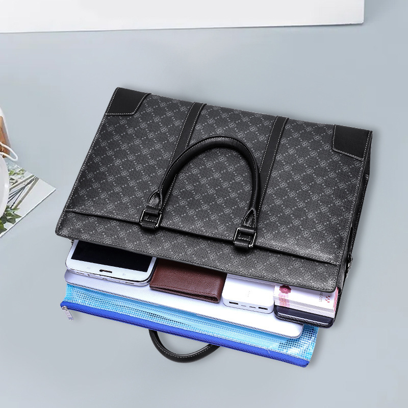 Luxury Design Full Embossed logo Business Laptop Computer Messenger Bags Black Genuine Real Leather Lawyer Briefcases for Men