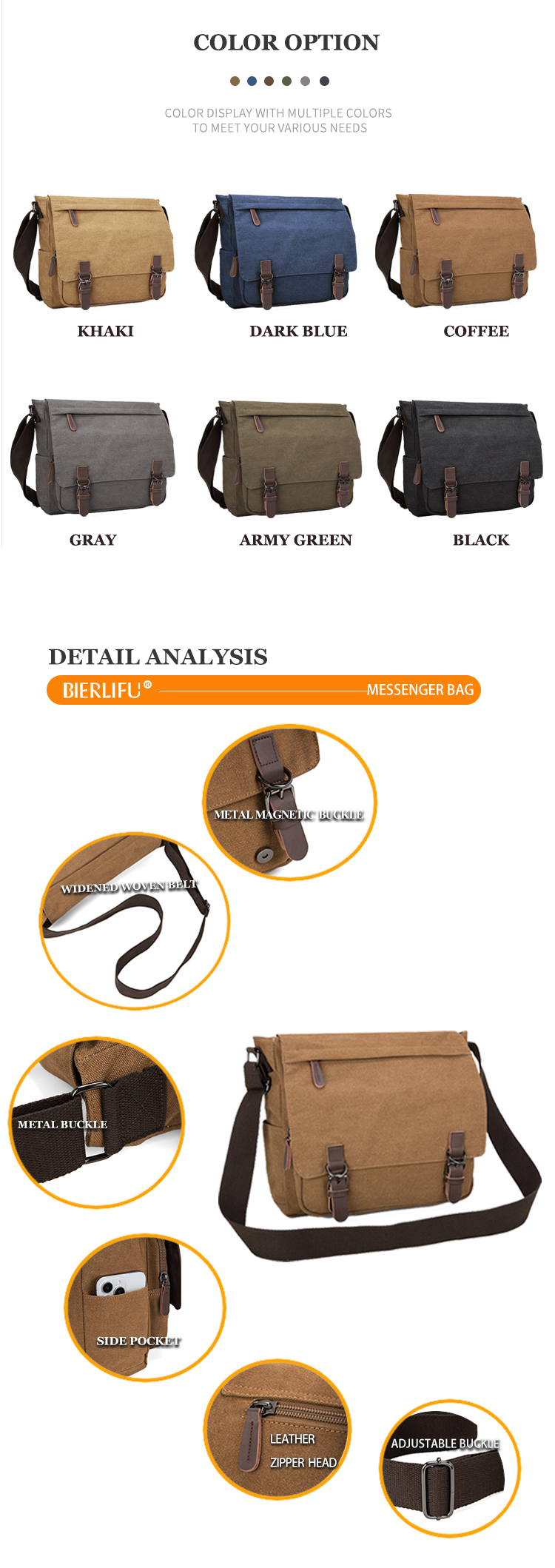 Wholesale Vintage Canvas Satchel Messenger Bag for Men Business Travel Sling Shoulder Bag Laptop Book Bag