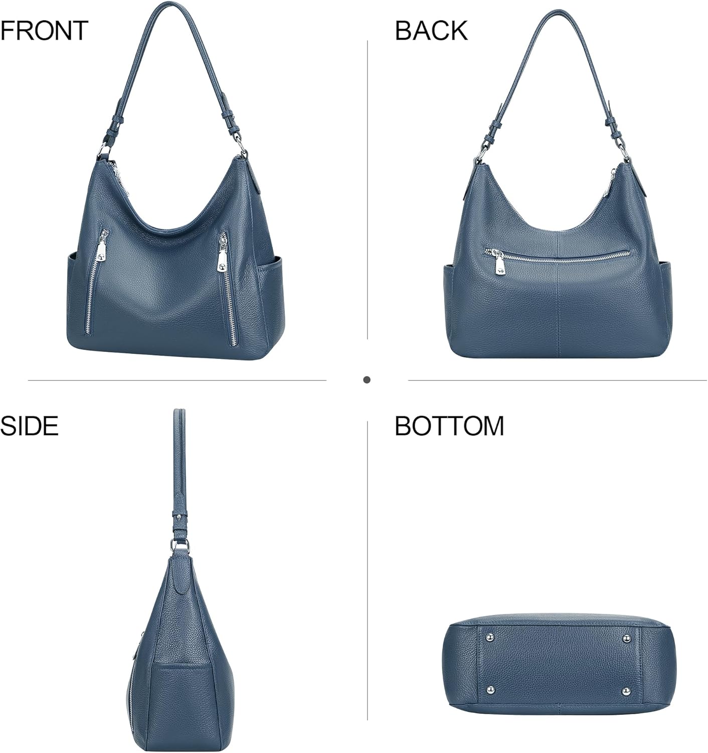 Fashionable Women's Hobo Shoulder Bag Genuine Leather Crossbody Bags Zip Closure Single Strap Medium Size