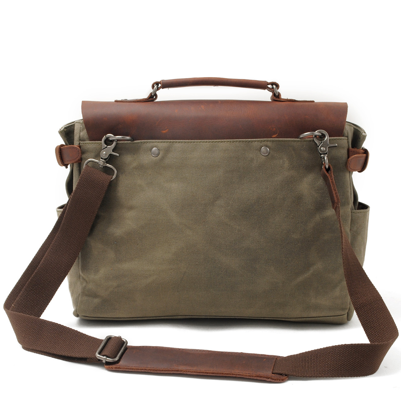 Retro Waxed Canvas with Crazy Horse Leather Crossbody Bag, Business Briefcase Handheld Crossbody Bag, Men's Fashion Shoulder Bag