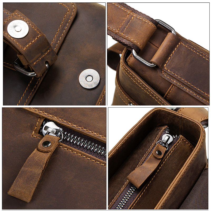 Contact's Drop Shipping Luxury Crazy Horse Leather Briefcase Men Satchel Laptop Genuine Leather Soft Bag Briefcase for 12 Inches