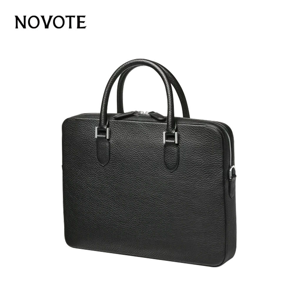NOVOTE Custom Leather Waterproof Messenger Laptop Briefcase Pebble Pattern 15.5 Inch Portable Shoulder Strap Office Bag