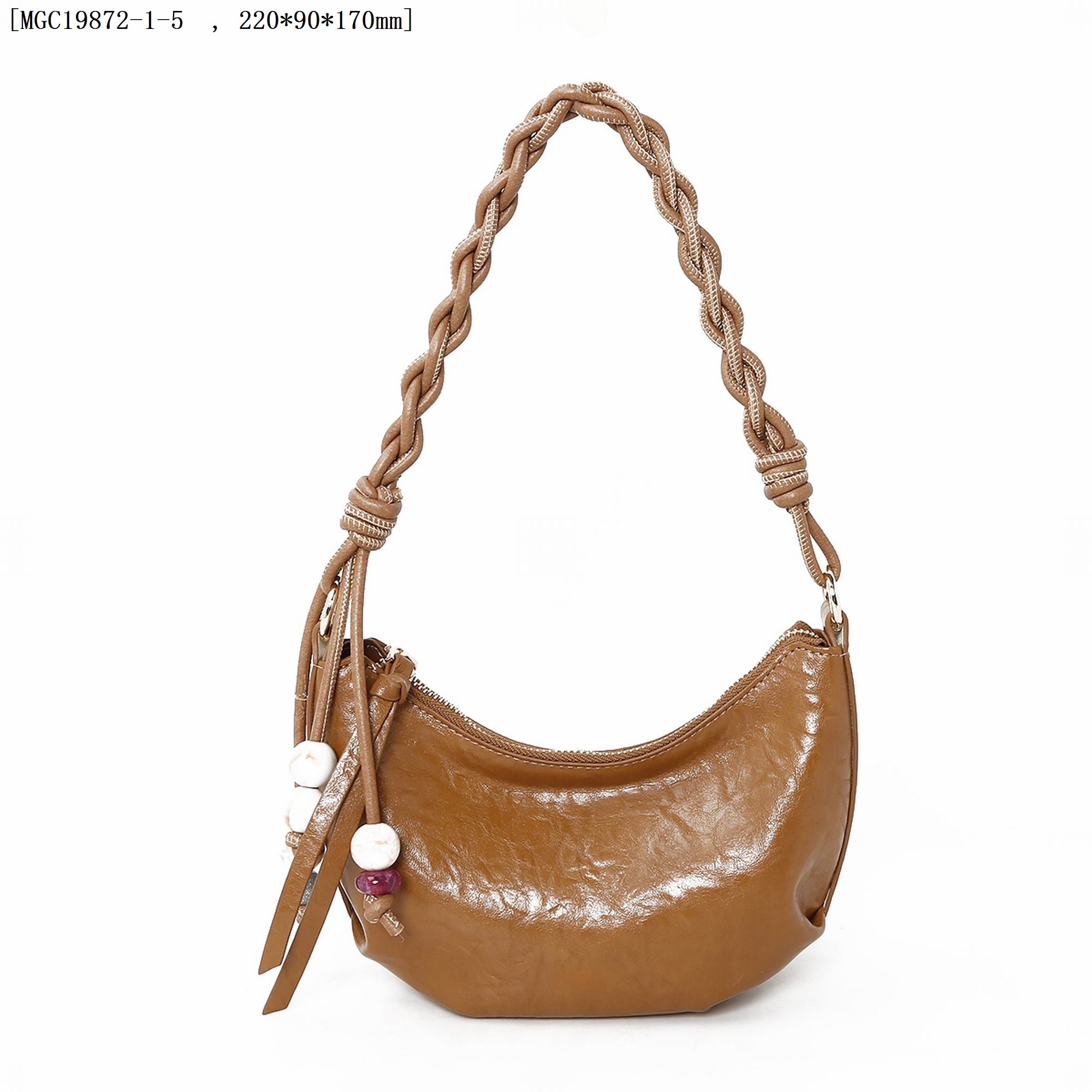 French Style Soft PU Leather Hobo Bag with Braided Handle &amp; Bead Decoration, Elegant Daily Shoulder Purse