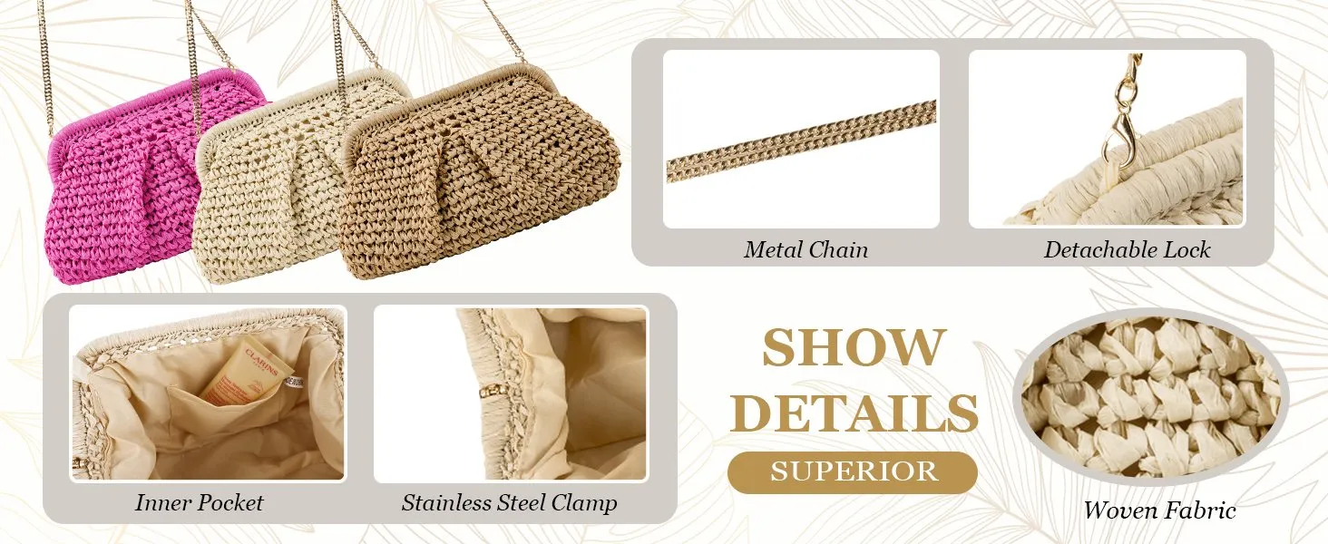 Straw Clutch Purses for Women Woven Boho Pouch Beach Bags