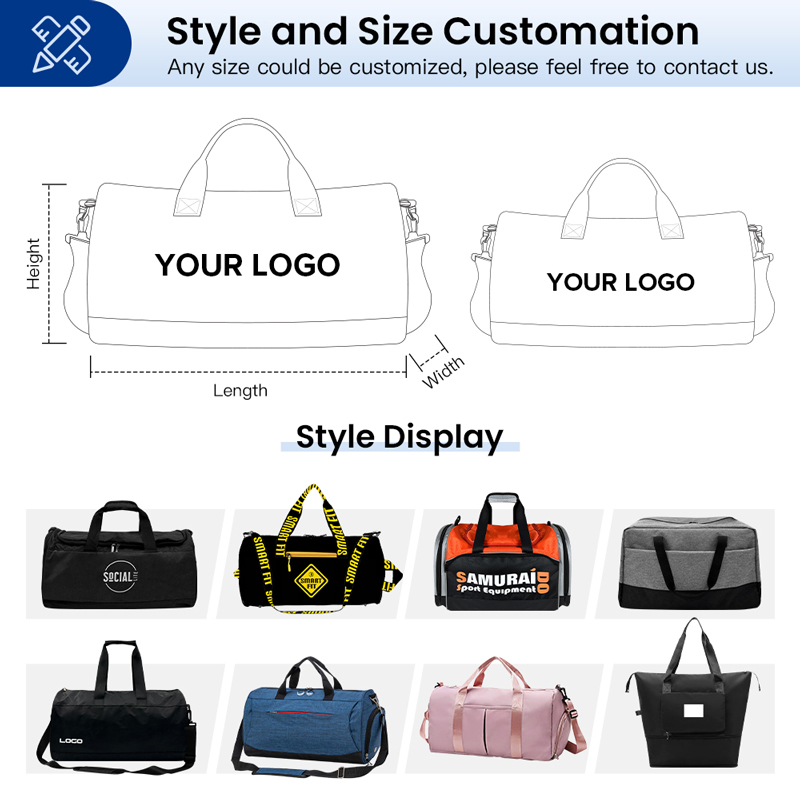 Custom Printed Logo Polyester Fashion Travel Duffel Bag with Zipper Closure Waterproof Carry-On for Unisex Use