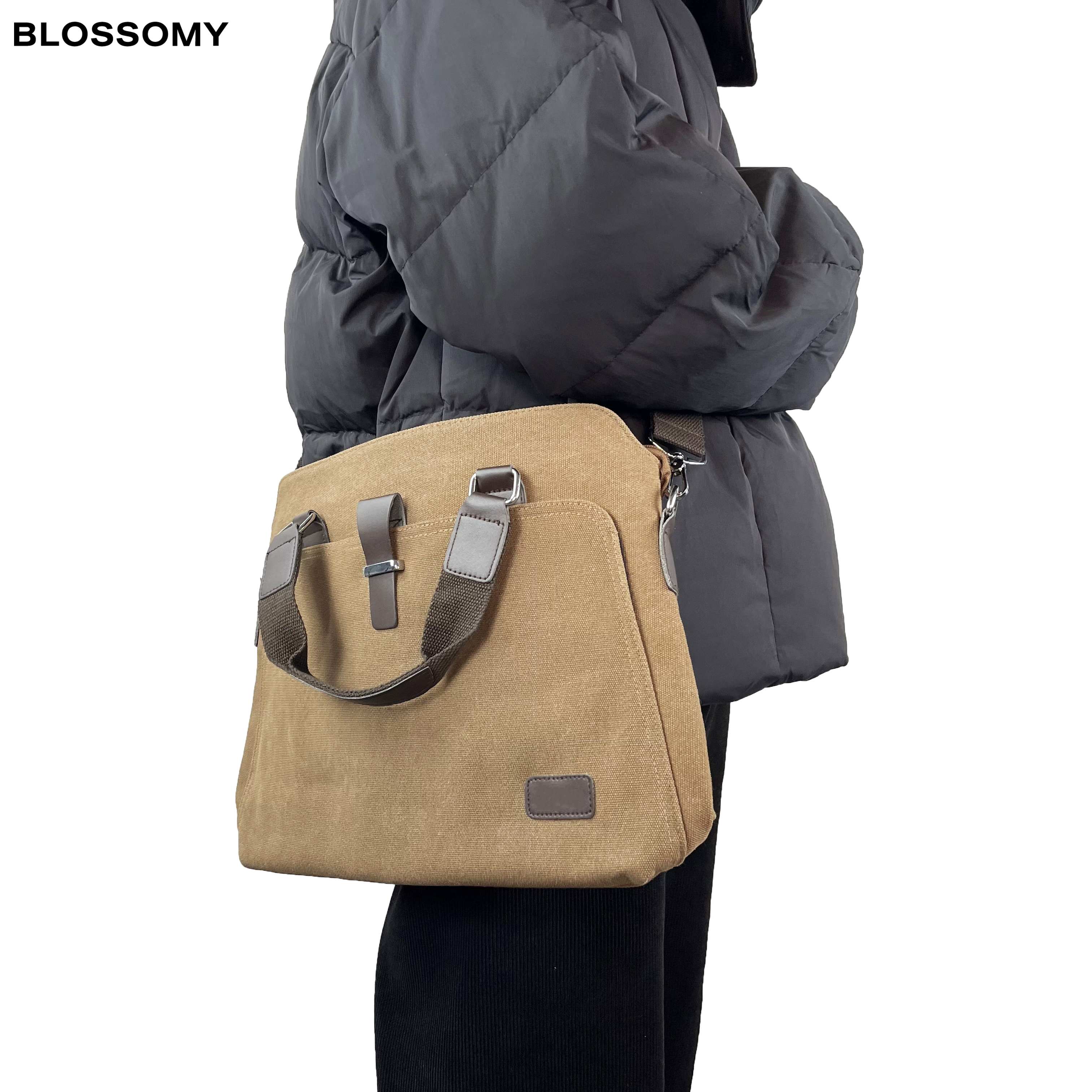 Men's Simple Fashion Canvas One Shoulder Crossbody Portable Briefcase