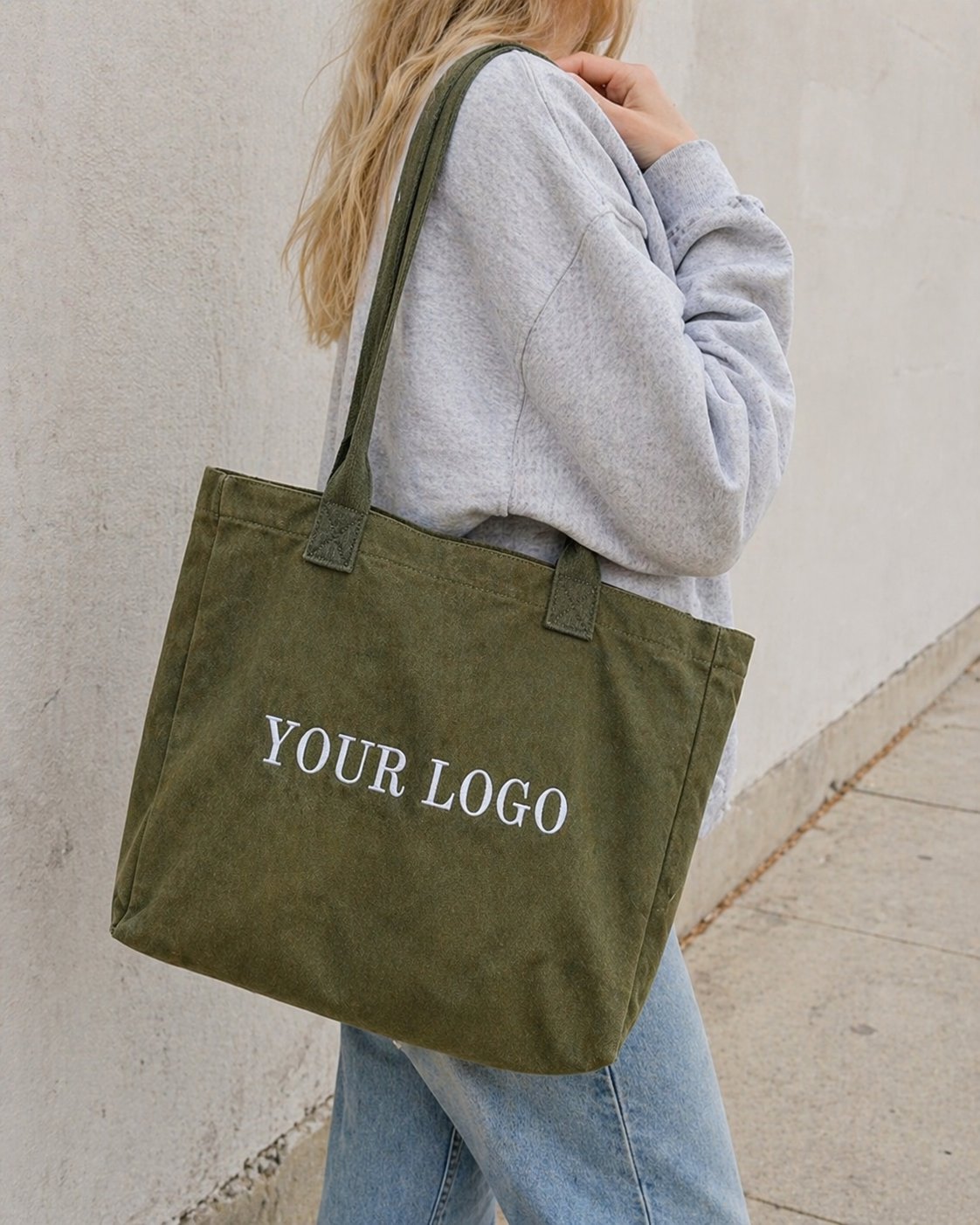 Custom Embroidery Canvas Tote Bag Large Capacity Cotton Shopping Bag Wide Strap Eco Friendly Reusable Grocery Beach Tote