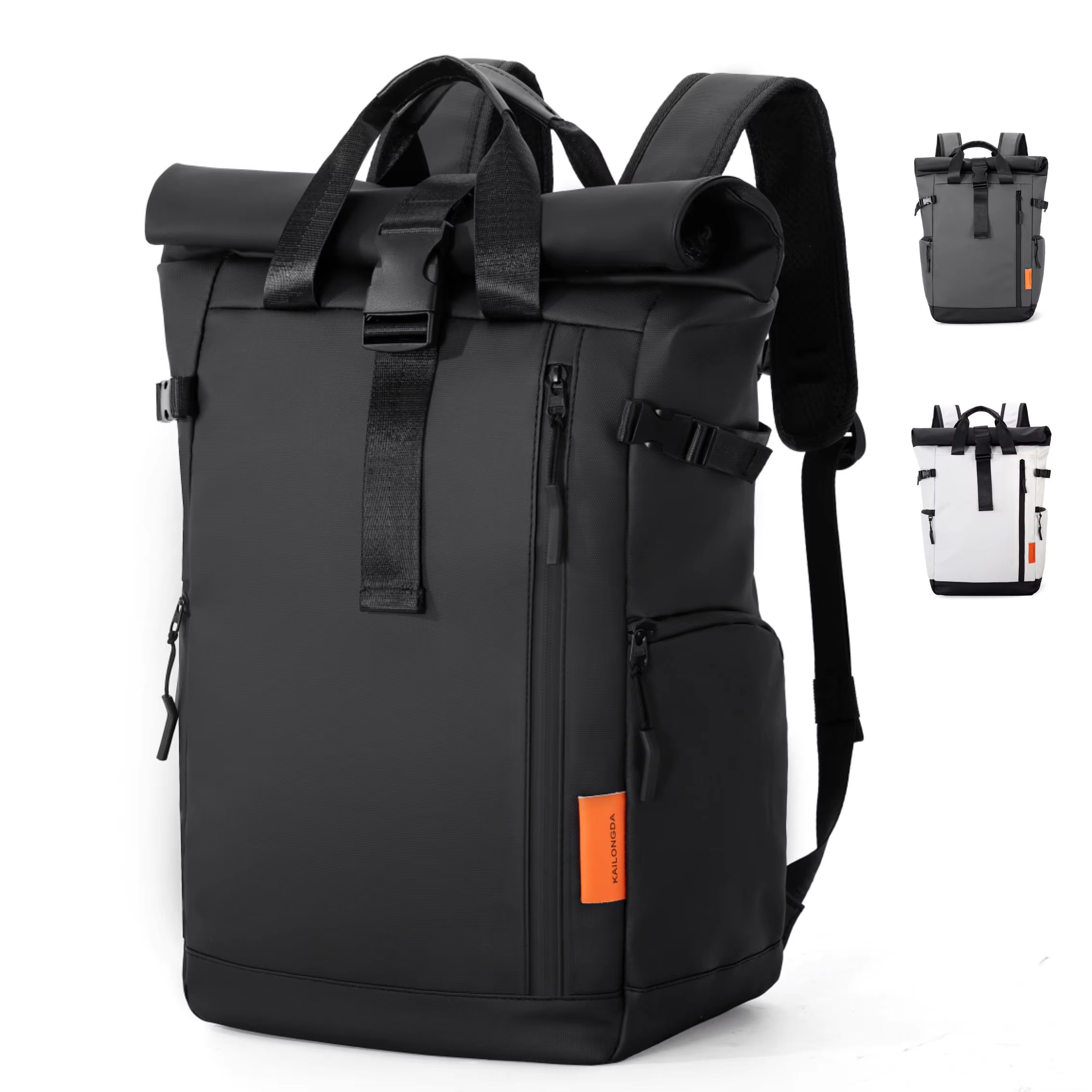 Unisex Large Capacity Roll Top Laptop Backpack Custom Waterproof Anti-theft Outdoor Travel Business Backpack