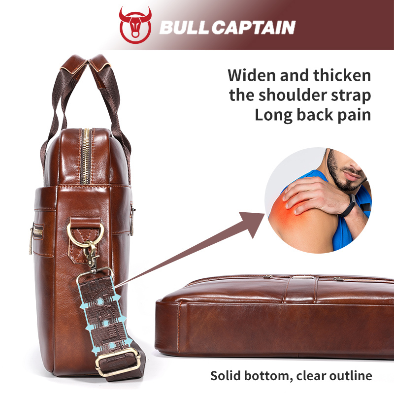 BULLCAPTAIN Men'S Leather Briefcase Large Capacity Multi-functional Casual One-shoulder Messenger Bag Laptop Bag