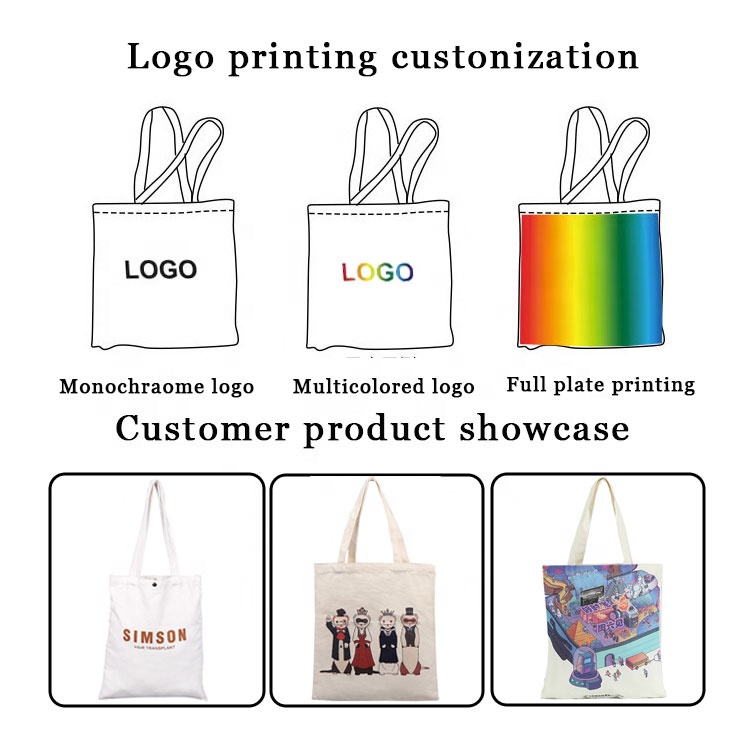Custom Print Logo Large Capacity Casual Reusable Canvas Shoulder Bag Cotton Tote Shopping Beach Bag With Pocket