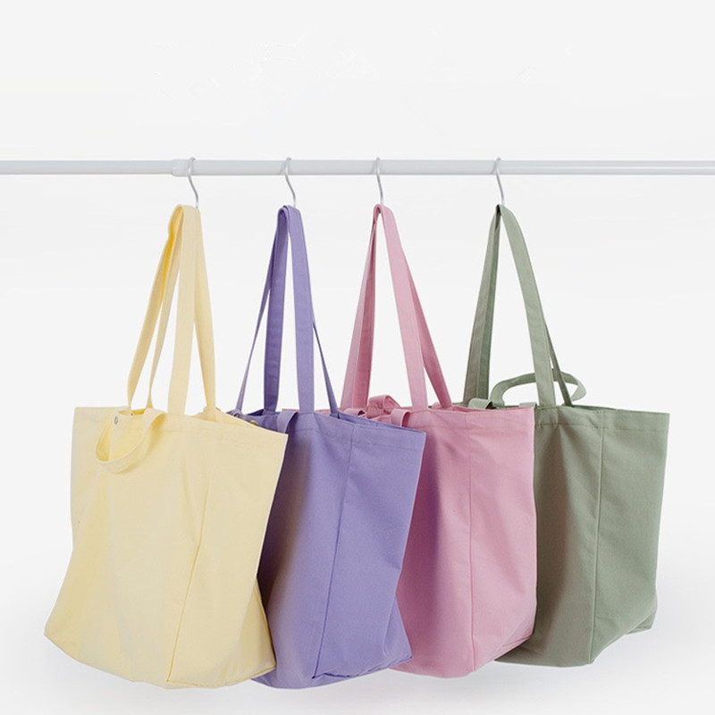 Custom Logo Black Natural White Various Color Cotton Tote Bag for Shopping Packaging Recycled Canvas Shoulder Bags