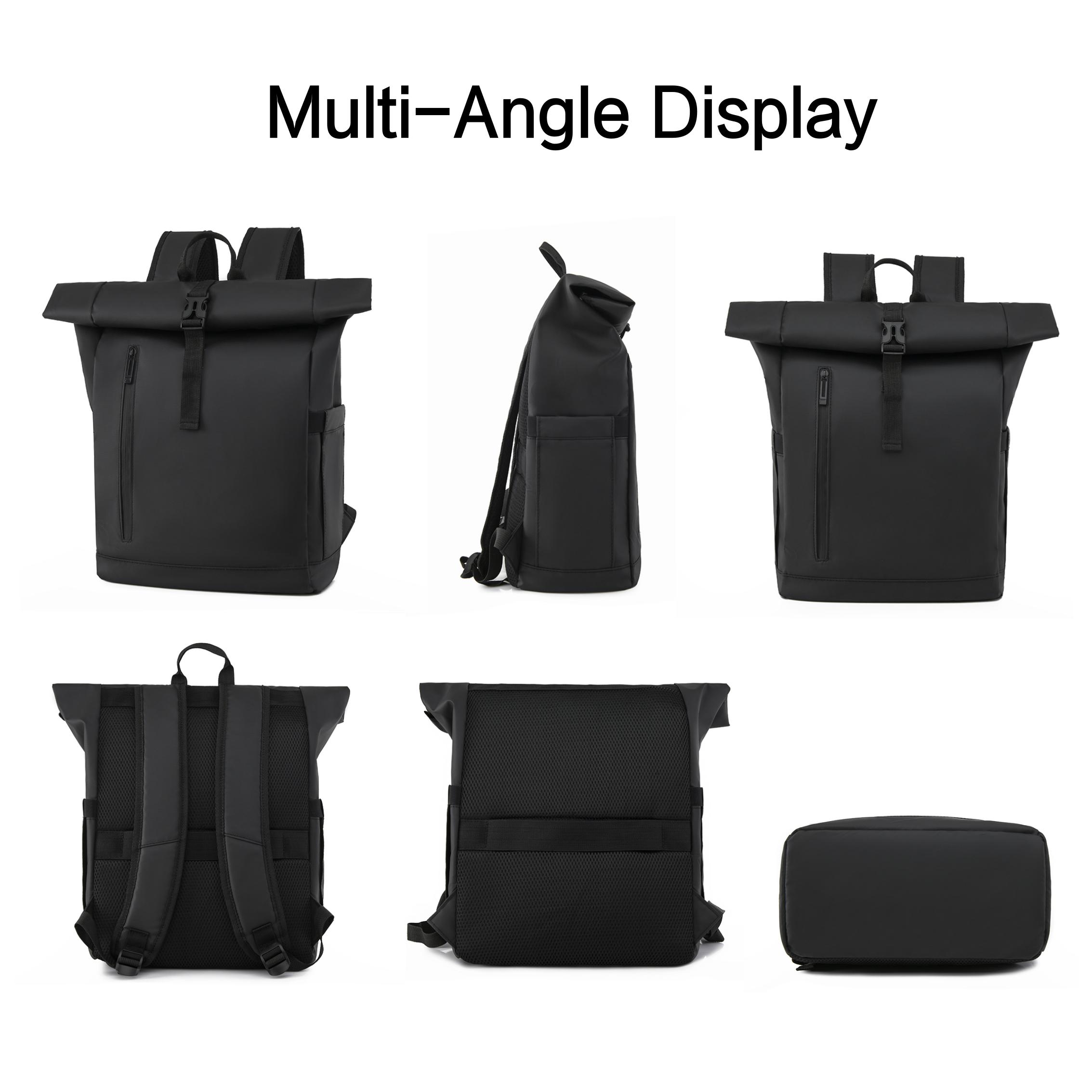 Unisex Trendy Roll Top Laptop Backpack With Customizable RPET Fabric Accessible Expandable Business Bag Waterproof Company Gift