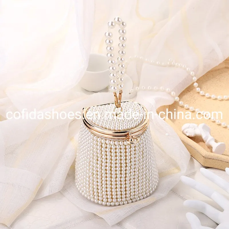 Women Crystal Pearls Clutch Purse Handbag Chain Wedding Evening Party Ladies Bag