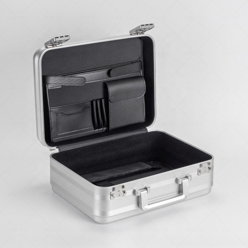 Factory Custom-made logo Metal Silver and Black Aluminum Men's Briefcase with Lock and Integrated Aluminum Alloy Structure